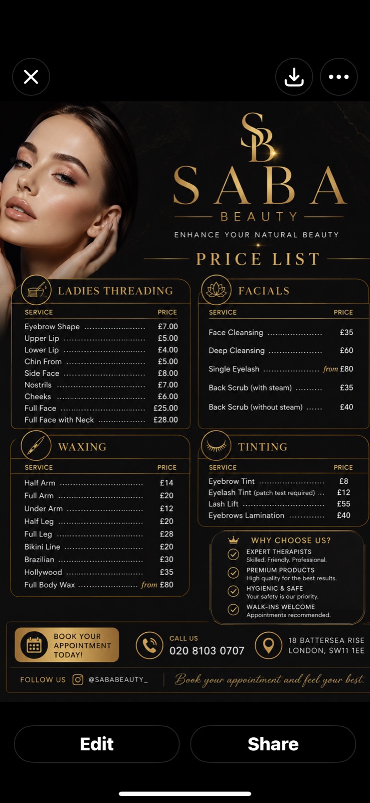 Saba beauty in Battersea London